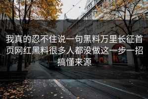 我真的忍不住说一句黑料万里长征首页网红黑料很多人都没做这一步一招搞懂来源