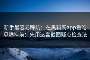 新手最容易踩坑：在黑料网app看吃瓜爆料前：先用这套截图疑点检查法
