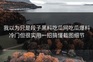 我以为只是段子黑料吃瓜网吃瓜爆料冷门但很实用一招搞懂截图细节