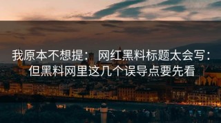 我原本不想提： 网红黑料标题太会写： 但黑料网里这几个误导点要先看