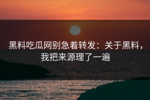黑料吃瓜网别急着转发：关于黑料，我把来源理了一遍