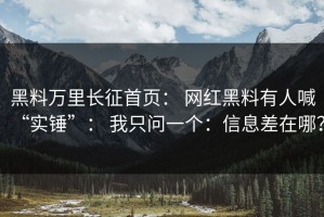 黑料万里长征首页： 网红黑料有人喊“实锤”： 我只问一个：信息差在哪？