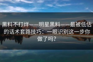 黑料不打烊——明星黑料——最被低估的话术套路技巧：一眼识别这一步你做了吗？