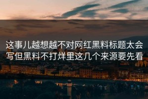 这事儿越想越不对网红黑料标题太会写但黑料不打烊里这几个来源要先看