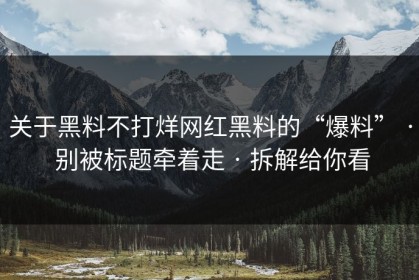 关于黑料不打烊网红黑料的“爆料” · 别被标题牵着走 · 拆解给你看