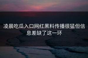 凌晨吃瓜入口网红黑料传播很猛但信息差缺了这一环