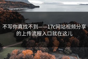 不写你真找不到——17c网站视频分享的上传流程入口就在这儿