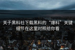 关于黑料社下载黑料的“爆料”关键细节在这里对照给你看
