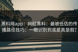 黑料网app：网红黑料：最被低估的传播路径技巧：一眼识别到底是真是假？